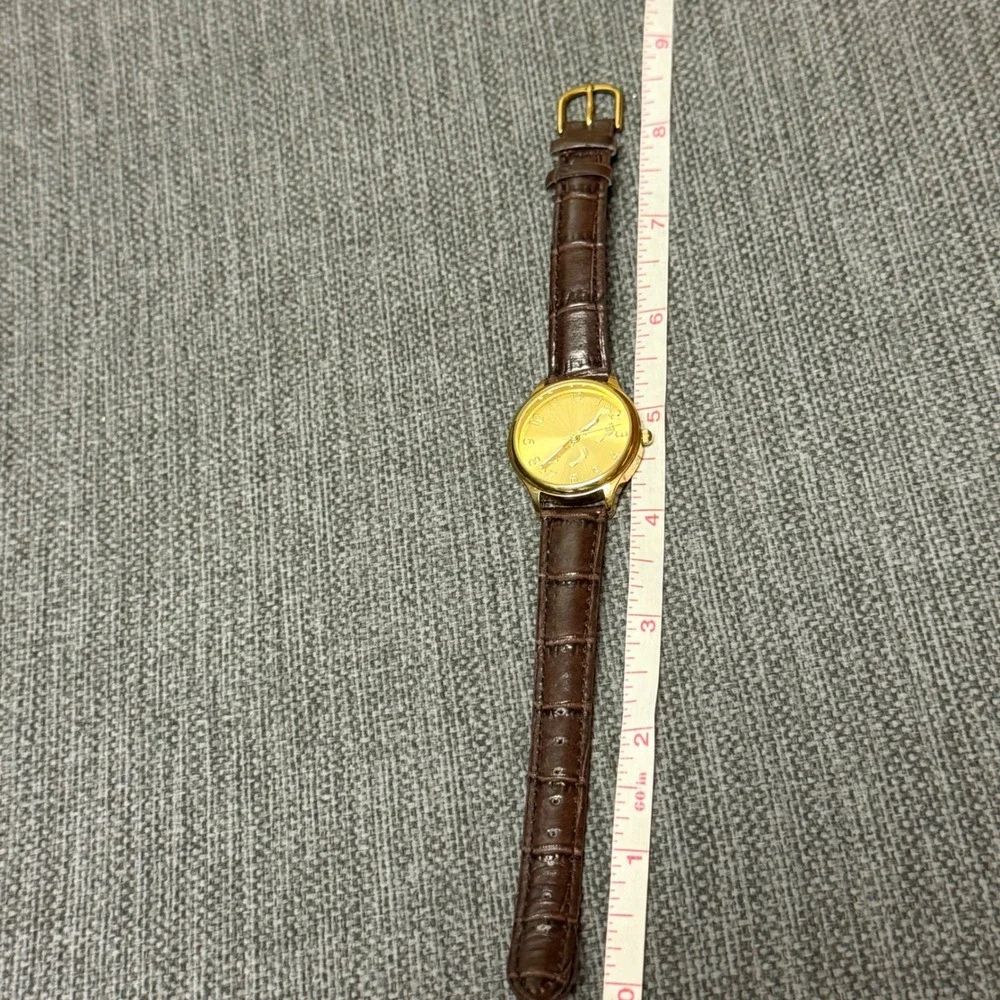 Footprints in the Sand Gold Tone Watch Brown Croc Strap Japan Movt works